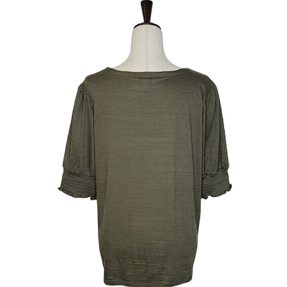 Nine West Army Green Textured Square Neck Elbow Sleeve Stretch Knit Blou… - Picture 4 of 8
